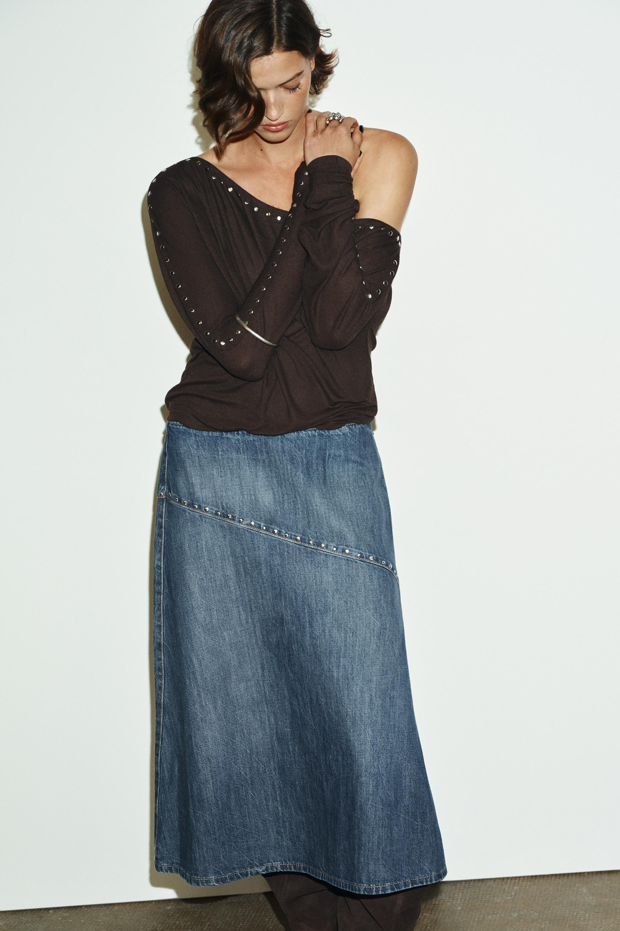 TRF DENIM STUD SKIRT